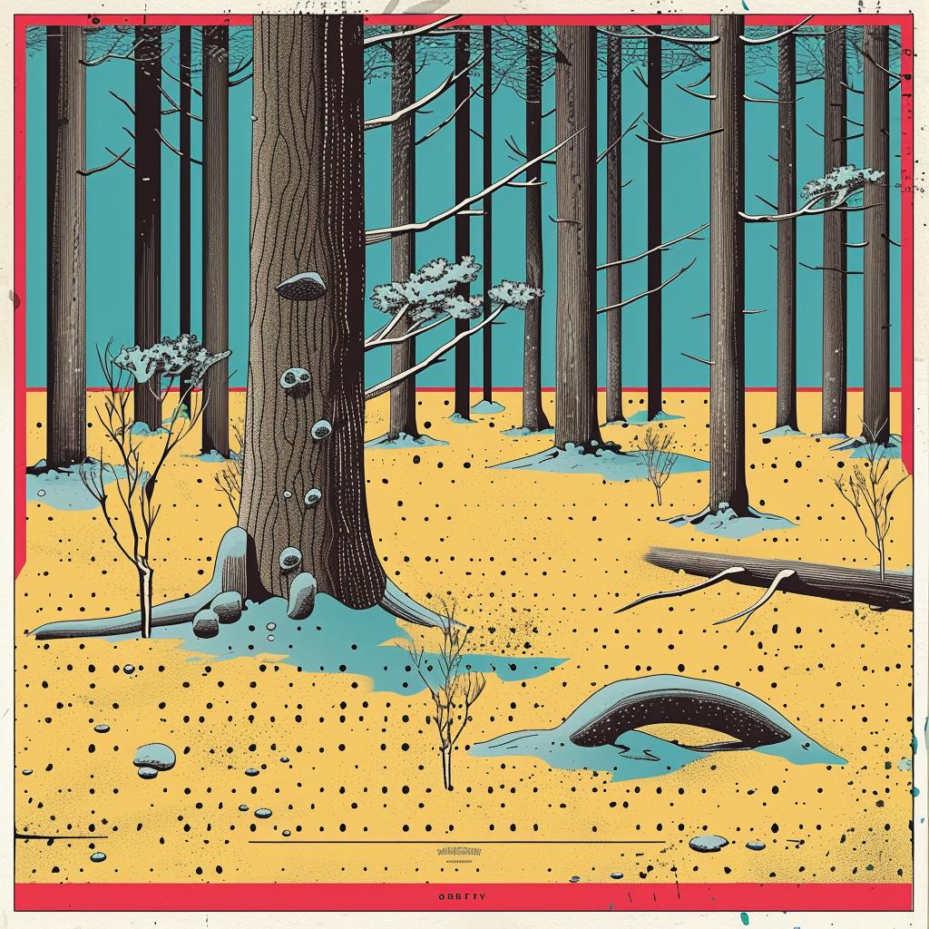forest  trees  rocks  winter  illustration  nature  vibrant  art  colorful  landscape 945146