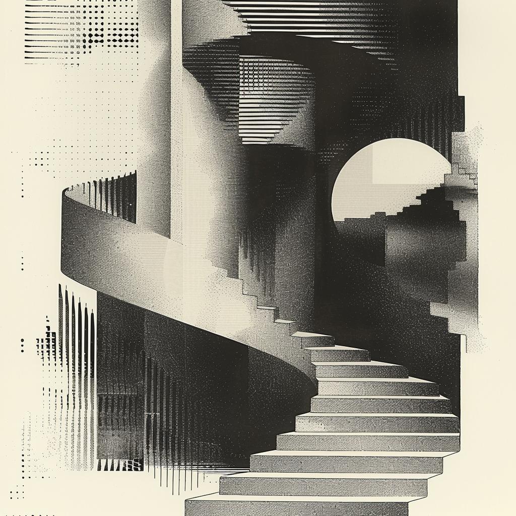 black  white  drawing  staircase  Bauhaus  Constructivism  lines  abstract  geometric  visual 961887