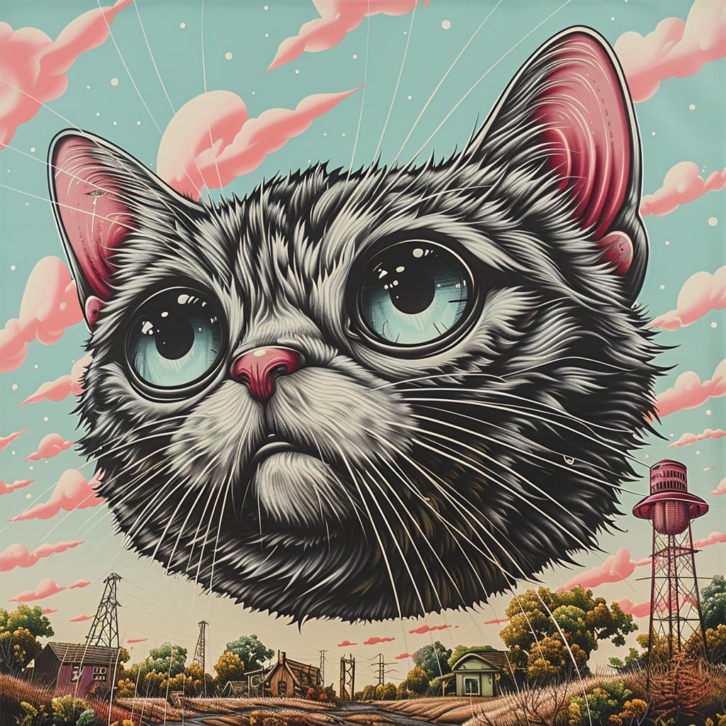 tabby  cat  flying  sky  blue  eyes  whimsical  playful  animal  illustration 1034045