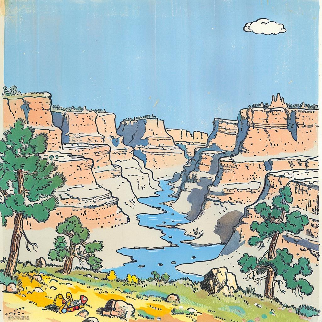 canyon  cartoon  trees  rocks  scenic  vibrant  landscape  illustration  nature  colorful 938926