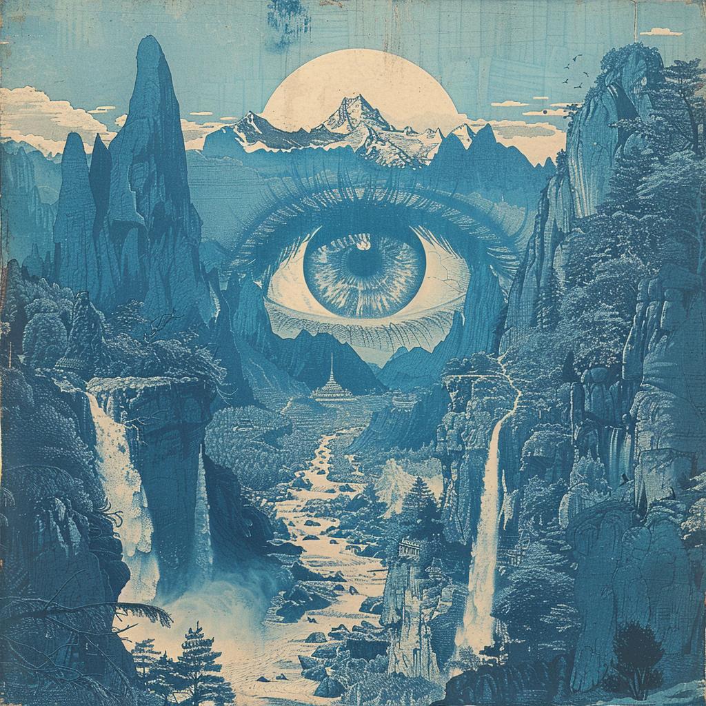 albumart  Risograph  surrealism  eye  mountains  graphic  blue  poster  style  design 1026617
