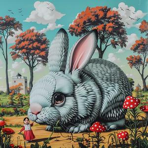 rabbit  girl  field  whimsical  colorful  illustration  nature  childlike  dreamy  enchanting 1037484