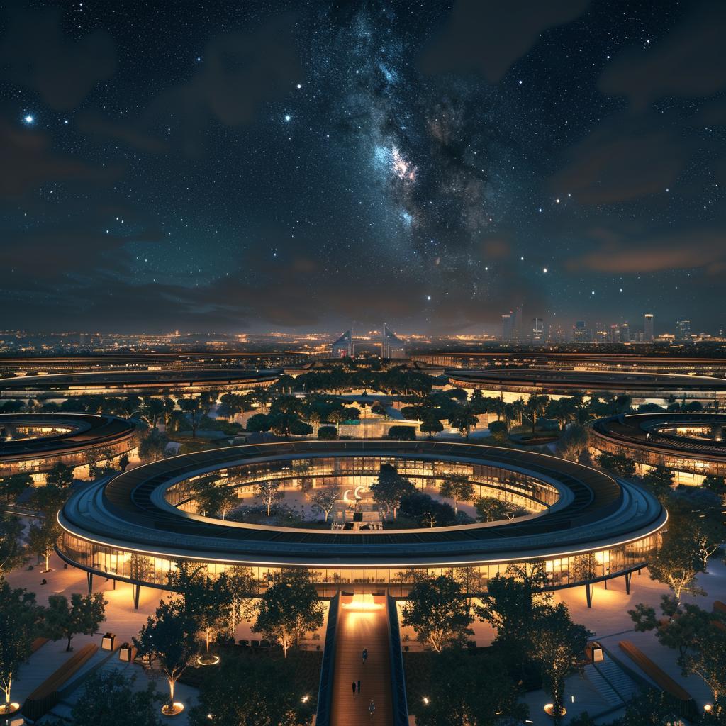 Apple  campus  night  architecture  Dubai  Zen  UHD  high-angle  design  influence 960151