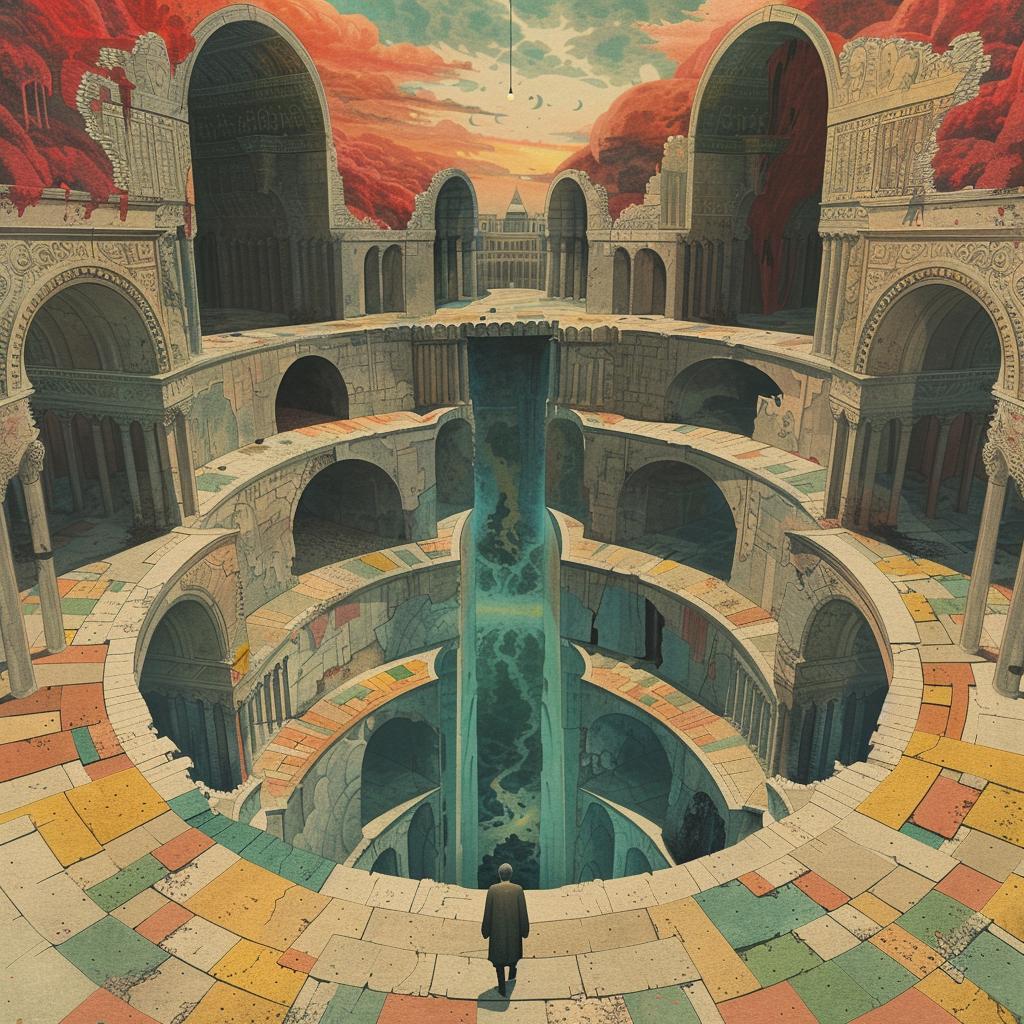 man  building  introspective  spiritual  terror  occult  painting  axonometric  art  rich 974745