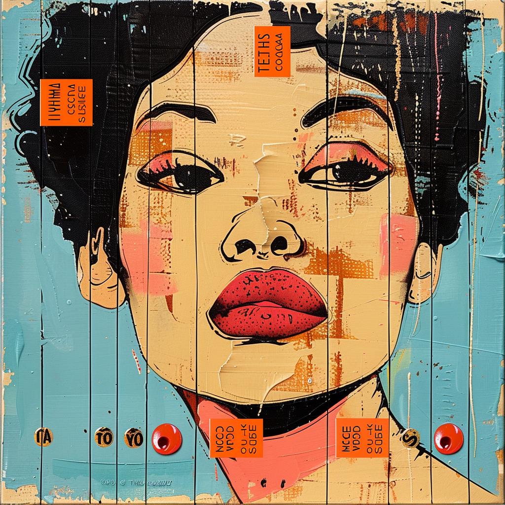 woman  red  dot  cream  black  blue  impasto  palette knife  1980s  album cover 963495