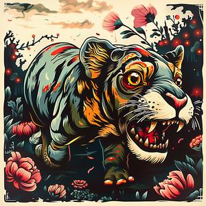 tiger  jungle  flowers  nature  illustration  art  wildlife  colorful  scenery  design 1048141
