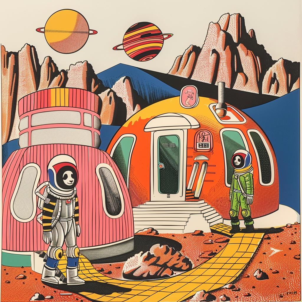illustration  astronaut  moon  house  space  creative  whimsical  colorful  playful  futuristic 959664