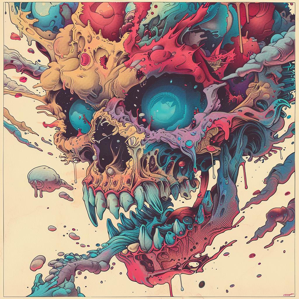 surreal  album  cover  monster  hyper-realistic  Nychos  colorful  paint  skull  art 961666