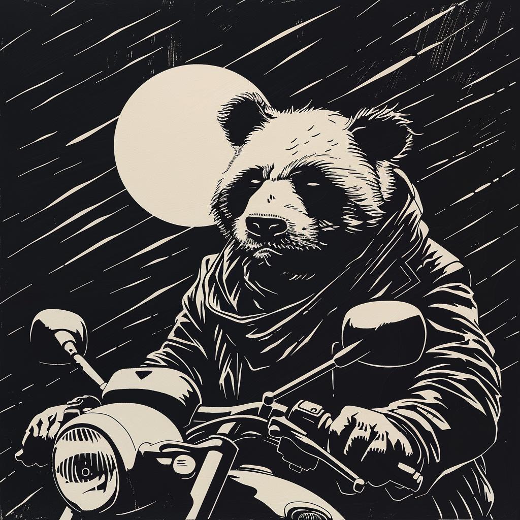 panda  motorcycle  anthropomorphic  rain  art  dynamic  background  cute  design  animal 1026083