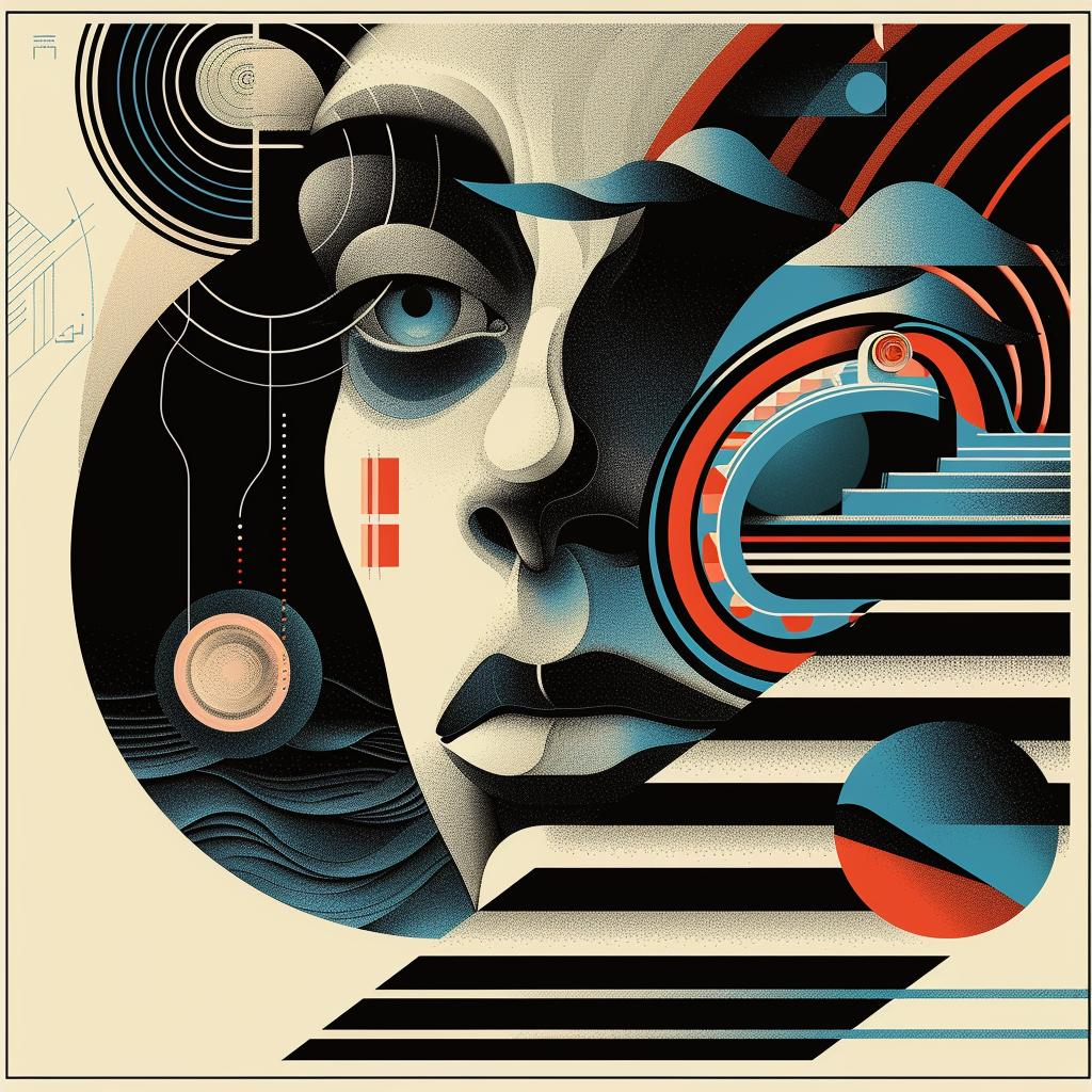album  poster  illustration  woman  geometric  retro  Kurasov  light  blue  black 966328