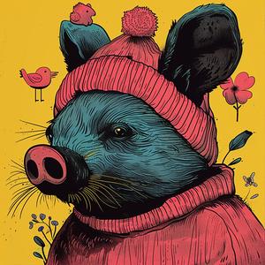 painting  pig  sweater  hat  cartoonish  colorful  playful  cute  character  whimsical 1080053