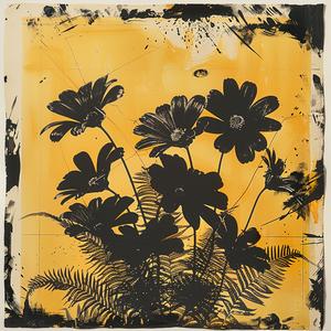 flower  painting  yellow  background  color  blockprint  black  ochre  nature  art 1061214