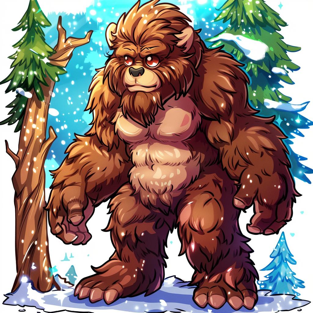Sasquatch  snow  cartoon  illustration  full-body  mythical  dynamic  upright  winter  character 927515
