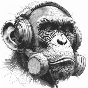 chimpanzee  gasmask  minimalist  HR Giger  black  white  linework  vector  strong  stylized 1070725