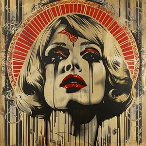 woman  dripping  makeup  painting  red  dress  lips  emotional  portrait  dramatic 1072287