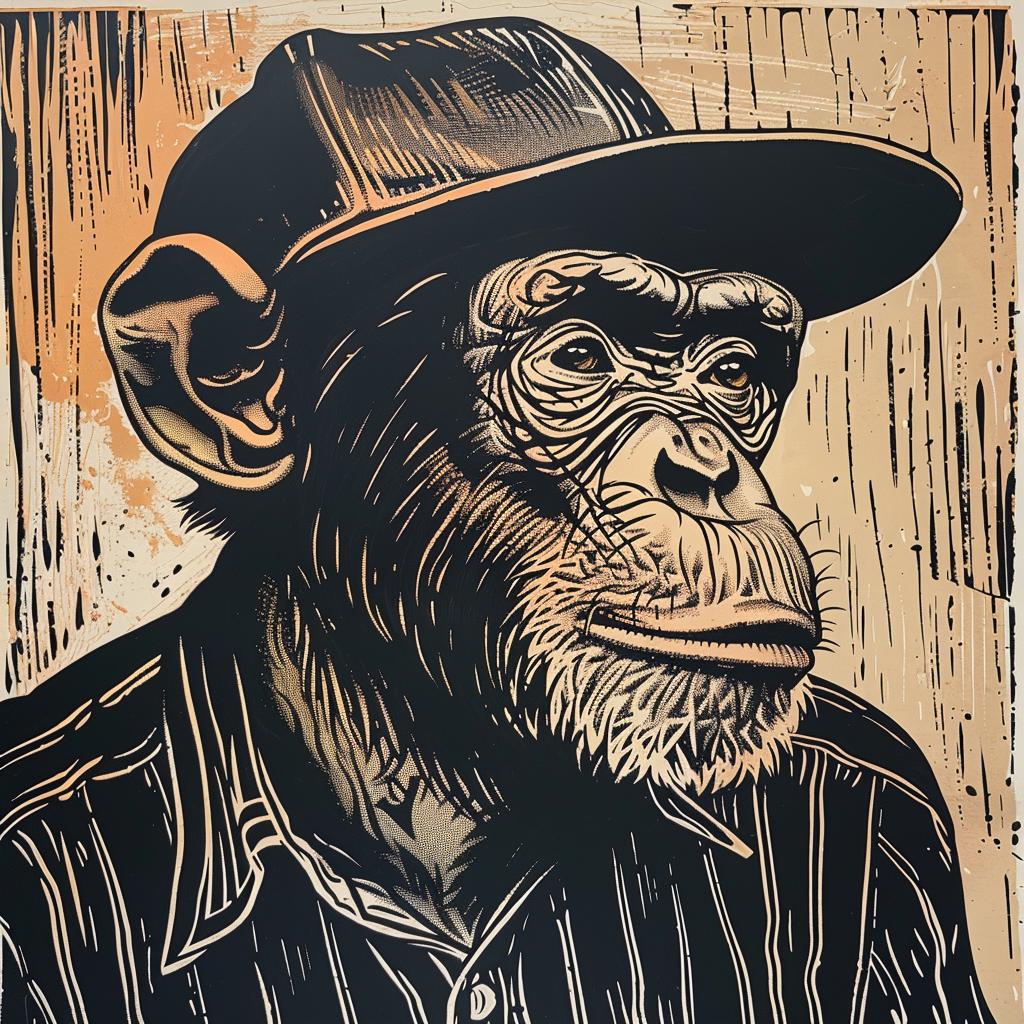 chimp  baseball  uniform  hat  anthropomorphic  playful  colorful  whimsical  sport  painting 1025776
