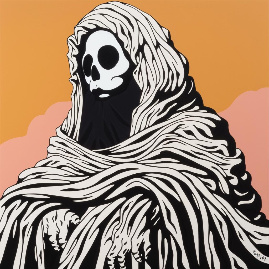 ghost  skeleton  blanket  painting  spooky  illustration  creepy  art  unique  whimsical 1022332