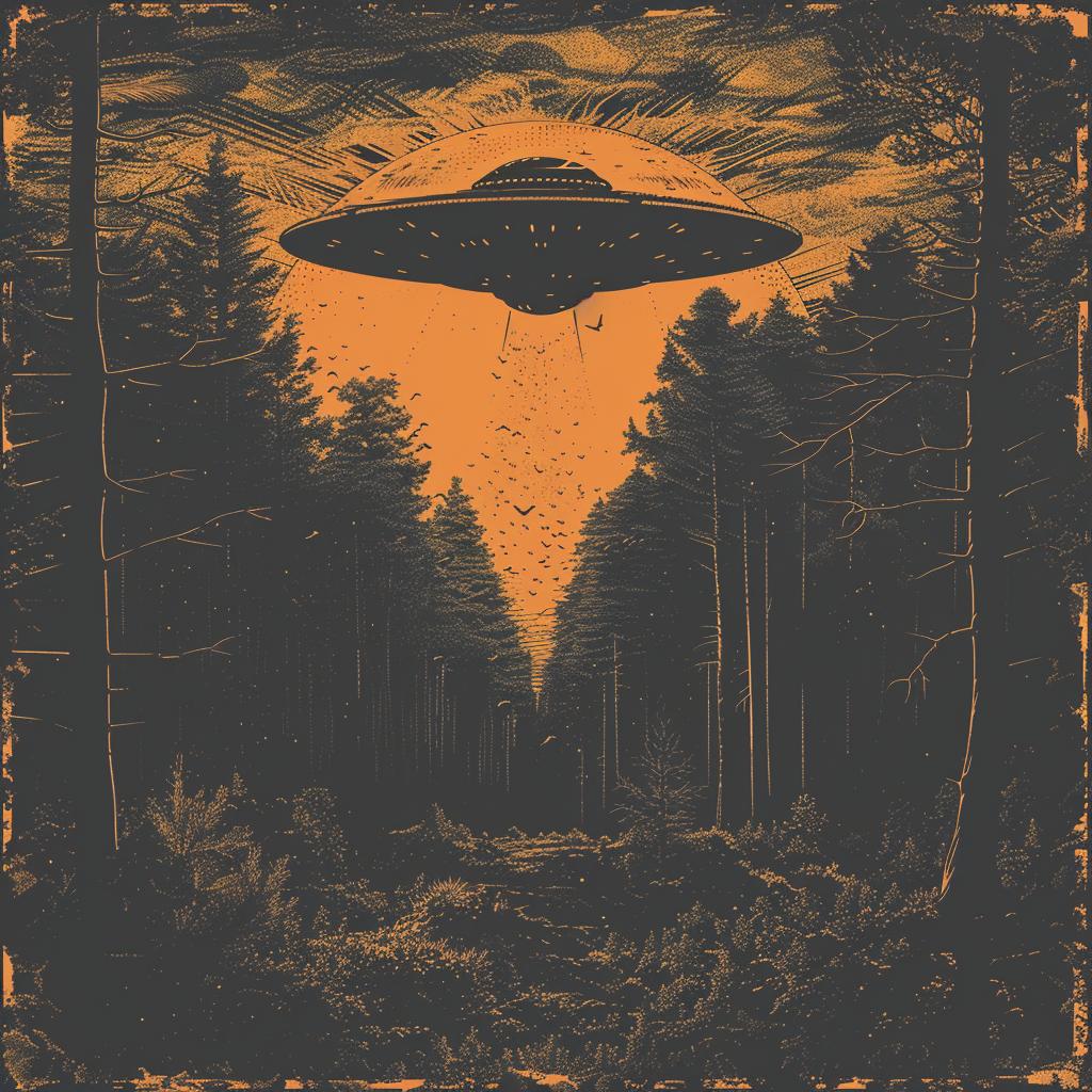 woodcut  sci-fi  alien  spaceship  forest  landscape  concept  art  detailed  illustration 922420