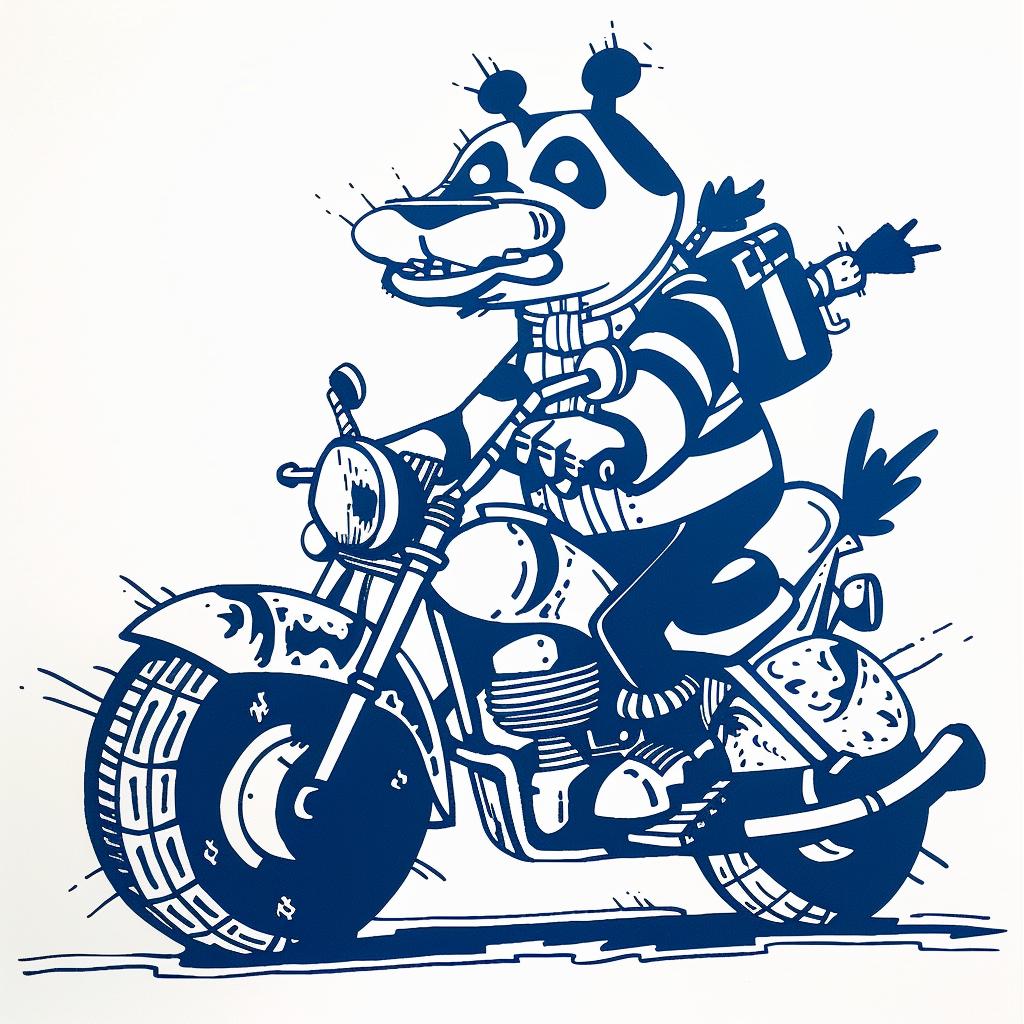 panda  motorcycle  sticker  whimsical  cute  fun  colorful  playful  animal  illustration 1025503