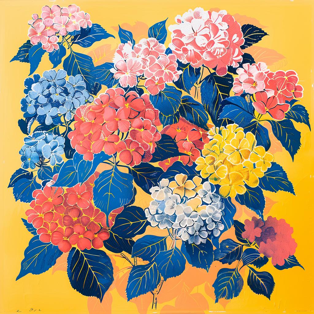 hydrangea  flowers  yellow  Risograph  Chinese  Maud  Lewis  print  art  painting 970588