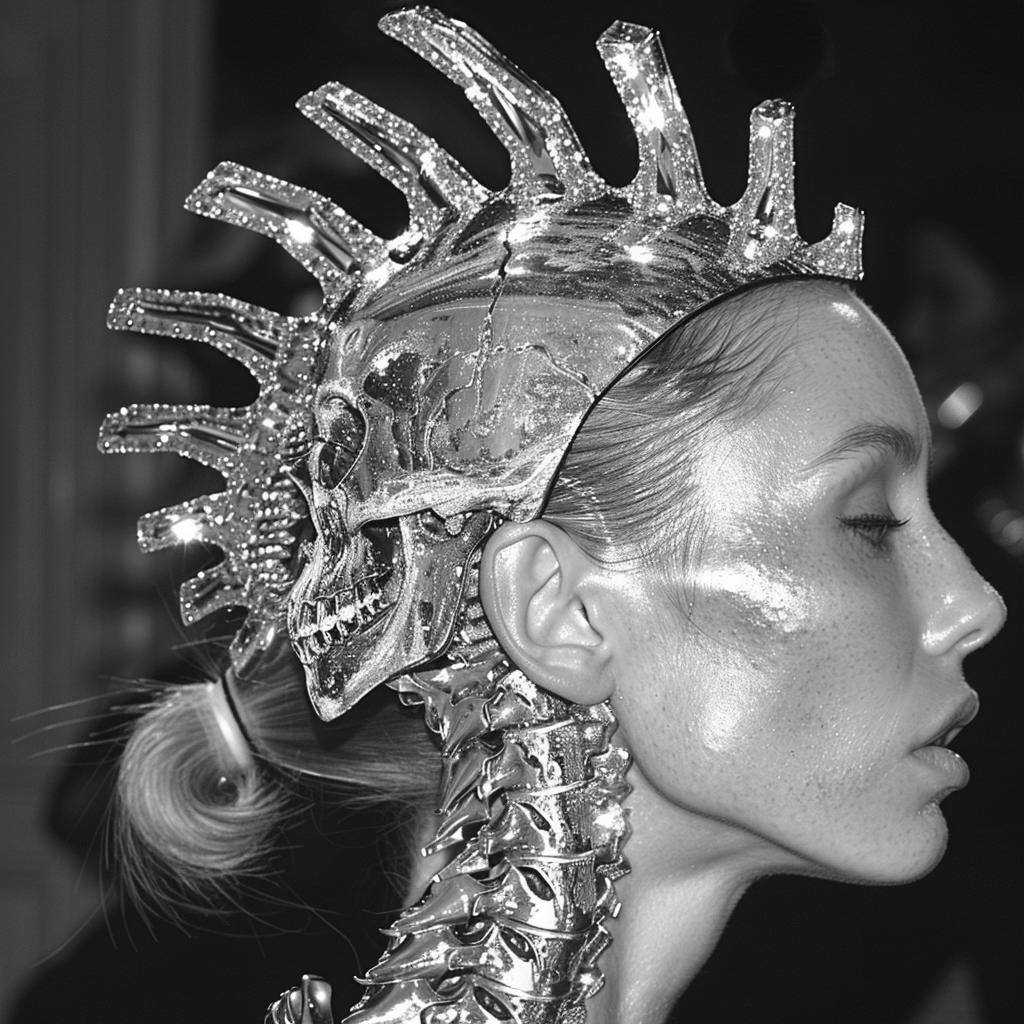 Vanessa  Kirby  skeleton  headdress  makeup  Renaissance  cosplay  dramatic  fantasy  metallic 940887