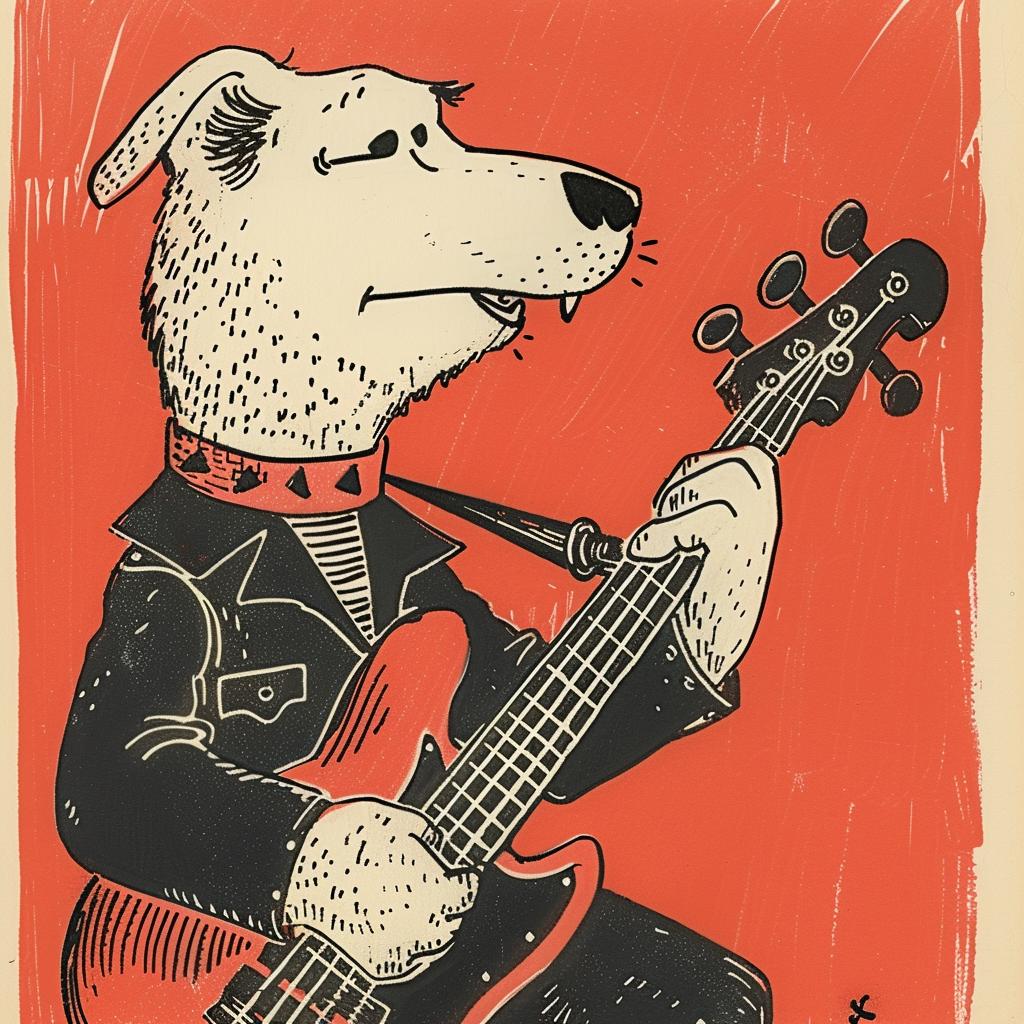 dog  bass  music  illustration  anthropomorphic  collar  Moebius  Chris Bachalo  colorful  playful 922651
