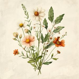 flower  painting  beige  background  anatomy  pink  green  vintage  art  delicate 1040654