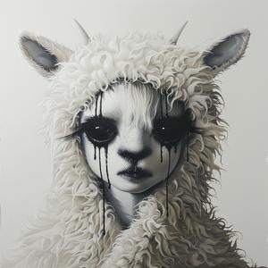 pop  art  sheep  black  eyes  dripping  makeup  white  background  Troy 1073965