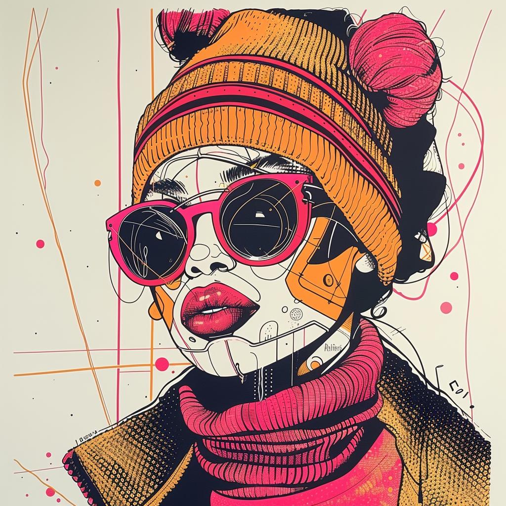 Pop Art  woolen  sweater  African-American  female  sunglasses  beanie  white background  Troy Brooks  stylish 939199