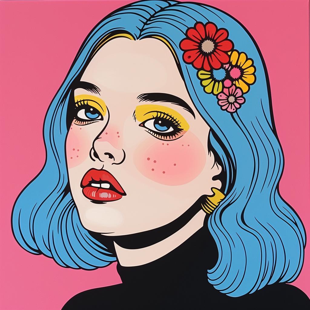 portrait  girl  blue  hair  flowers  vibrant  colorful  art  whimsical  youthful 1022265