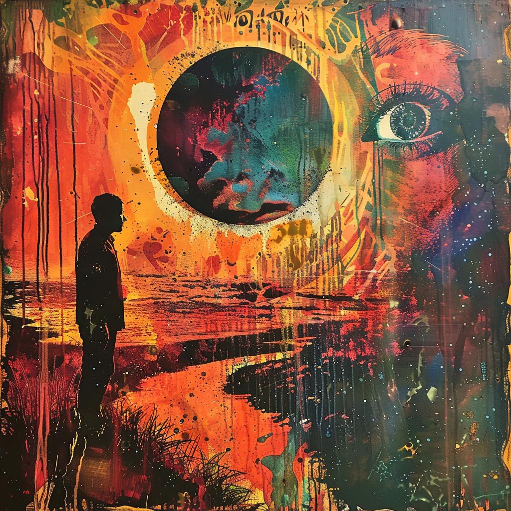 surreal  man  sun  viewing  hyper-realistic  screenprinting  encaustic  art  exposure  light 959905