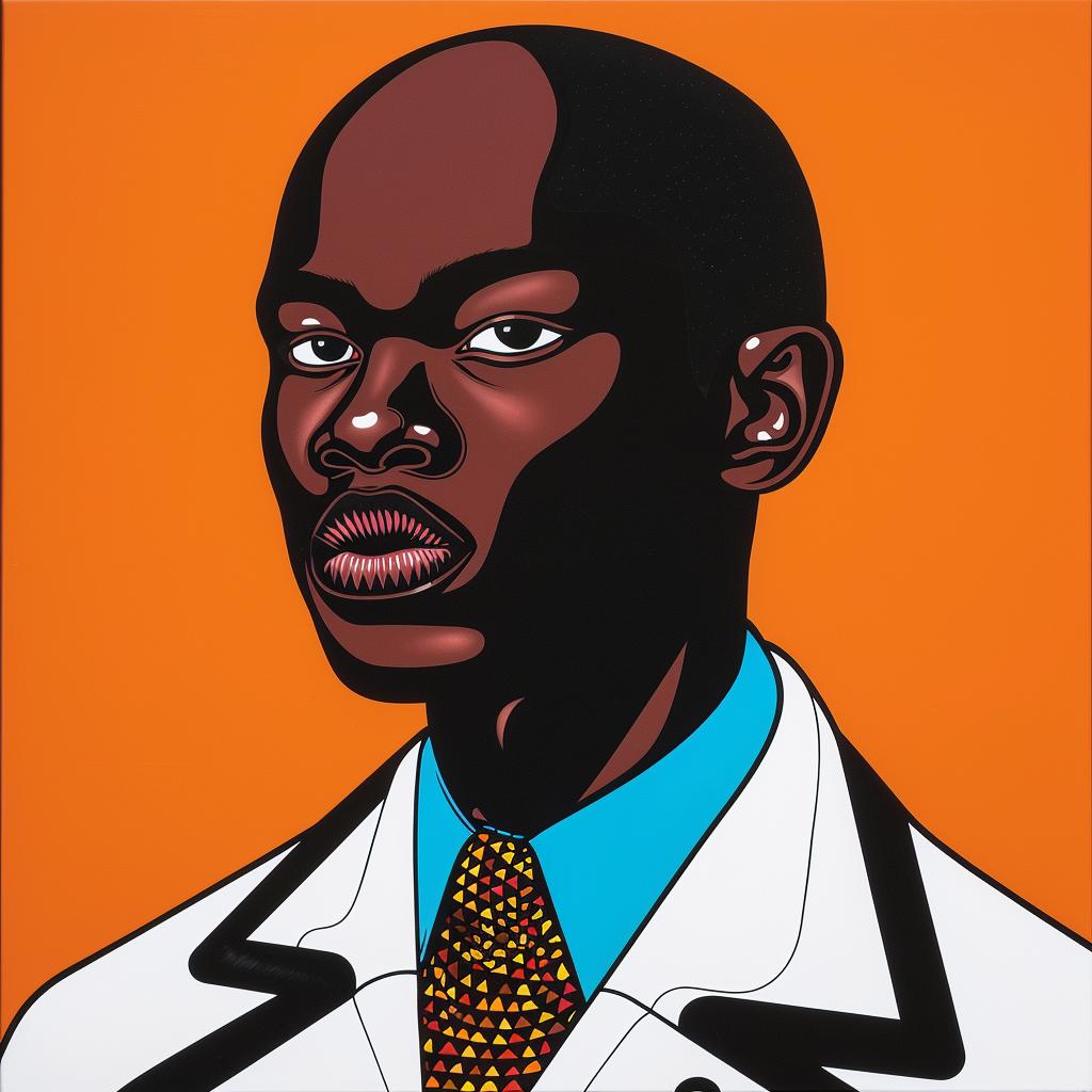 bald  African  man  white  coat  painting  portrait  colorful  realistic  expression 1023923