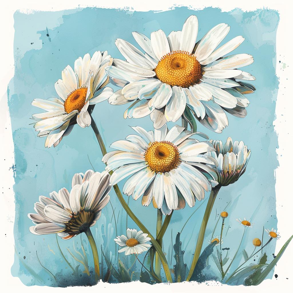 daisies  flowers  watercolor  illustration  nature  colorful  realistic  stilllife  art  blue 971576
