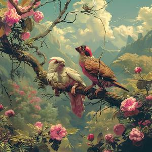 birds  branch  pink  flowers  chromolithography  nature  delicate  vibrant  floral  detailed 1058354