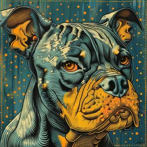 pitbull  portrait  vintage  comic  Psychedelic  ArtNouveau  Surrealism  pointillism  blue  spots 1076897