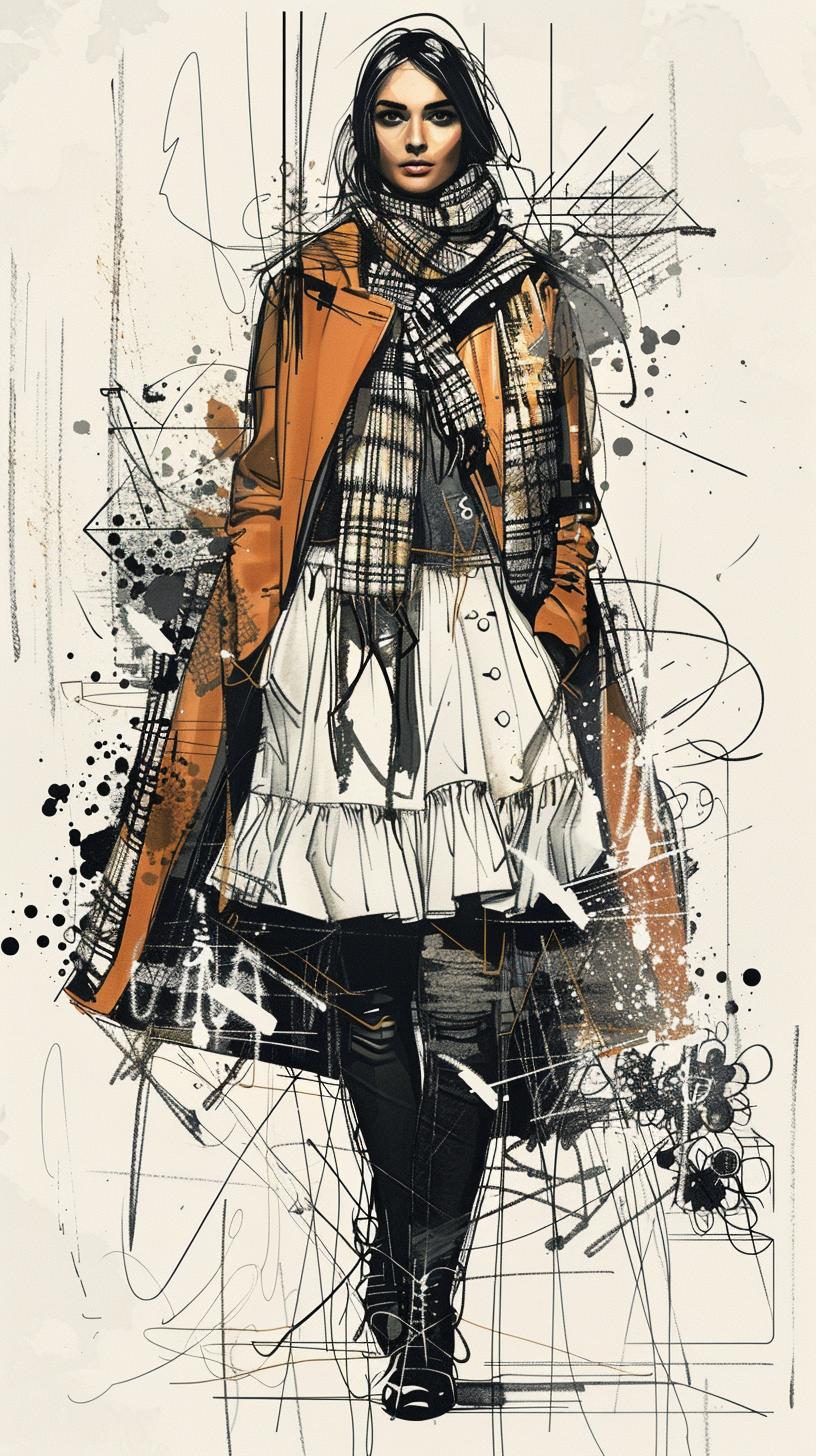 woman  Scandinavian  fashion  penandink  minimalistic  dynamic  avantgard  vibrant  intricate  details 953628