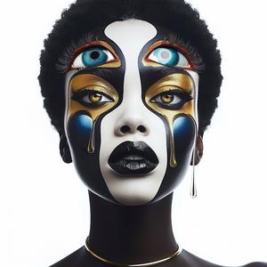 PopArt  model  makeup  black  white  gold  blue  stylized  portrait  art 1073758