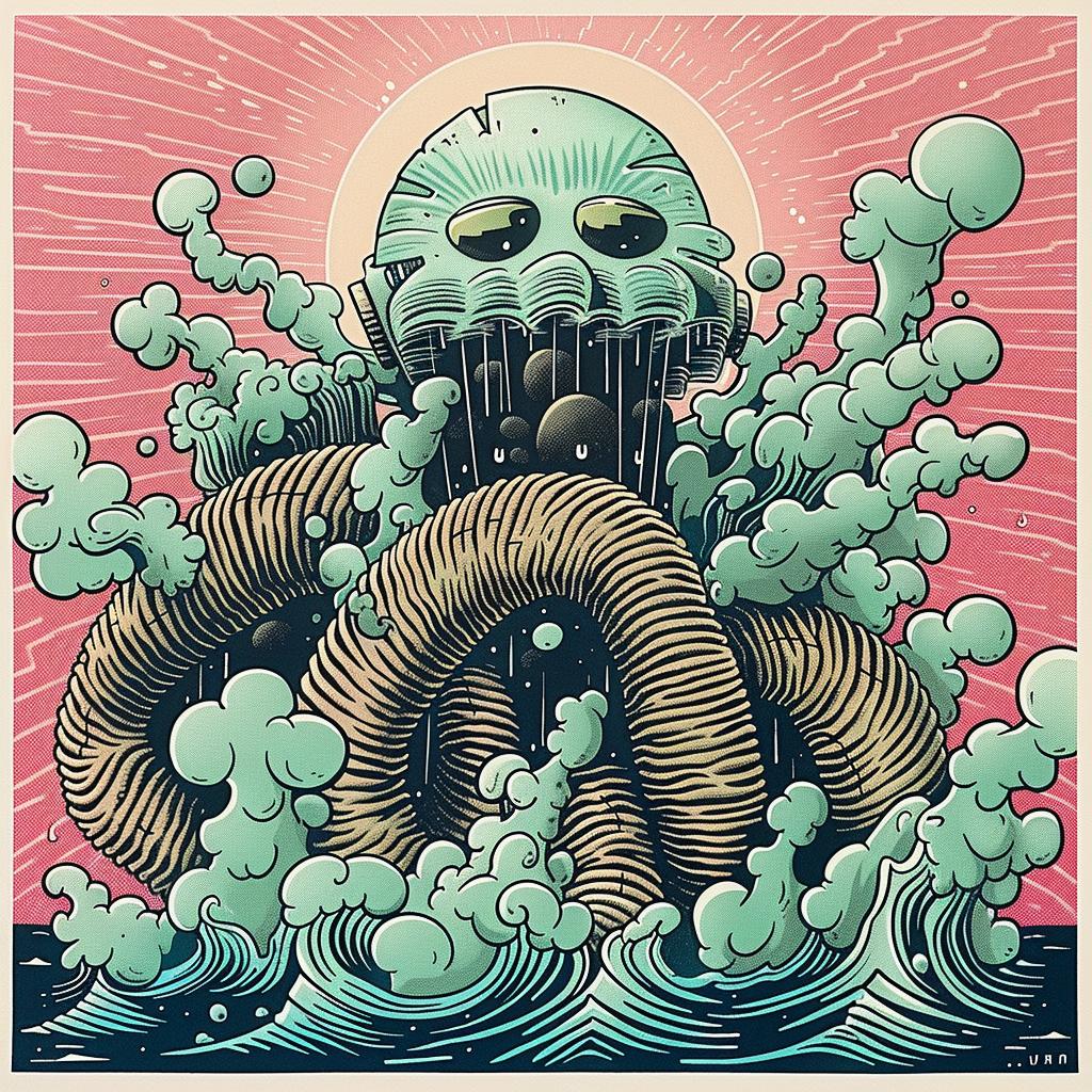 octopus  wave  Japanese  lettering  art  design  vibrant  ocean  colorful  illustration 946324