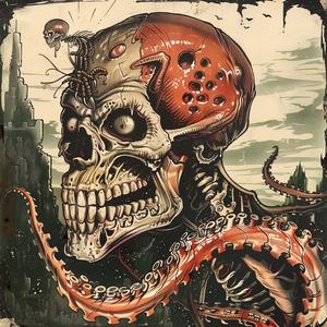 skull  tentacles  red eye  chromolithography  surreal  dark  fantasy  art  illustration  creative 1040812