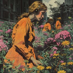 woman  field  flowers  painting  nature  vibrant  figurative  pastoral  colorful  botanical 1052838