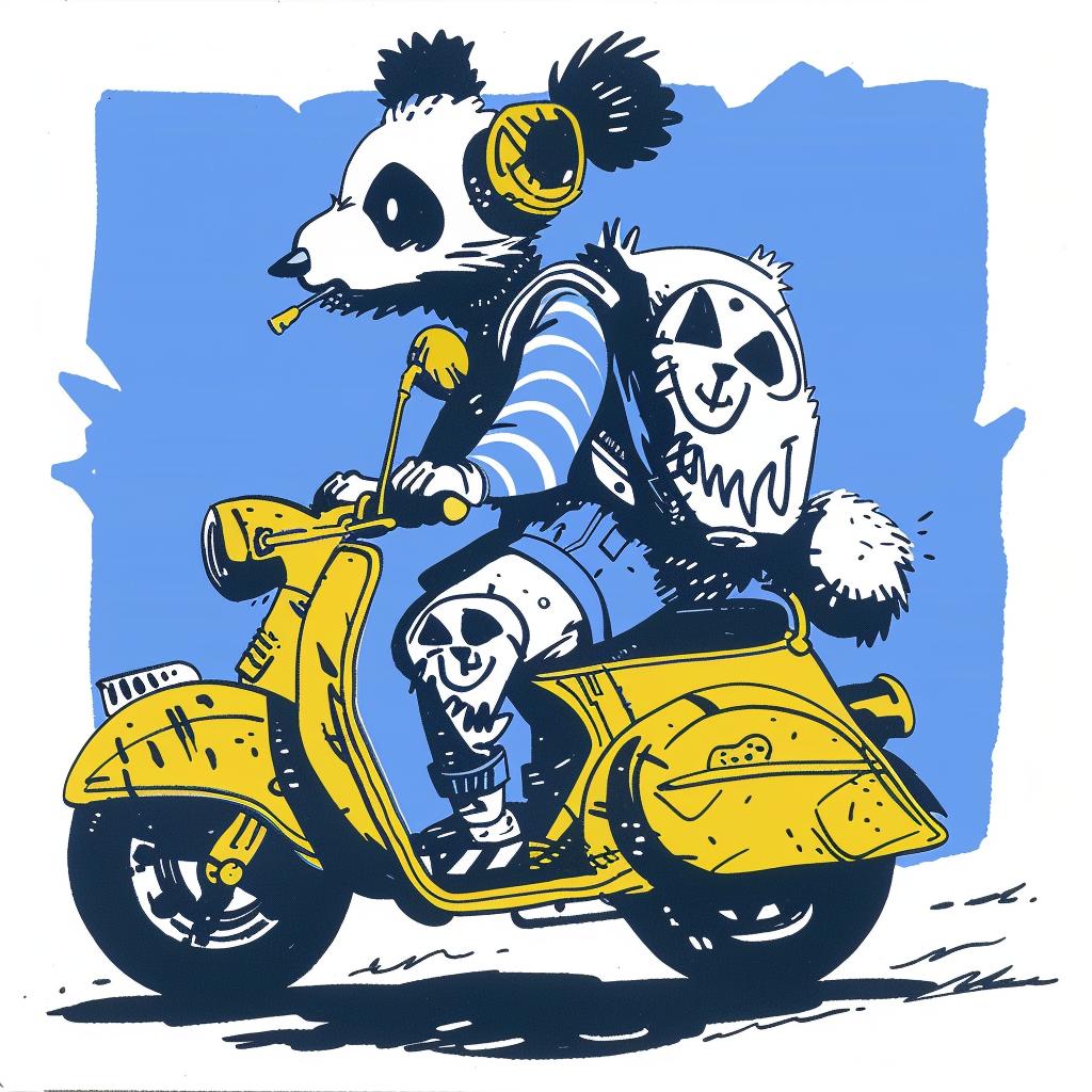 panda  moped  skulls  scooter  animal  cartoon  playful  transportation  illustration  fun 1028276