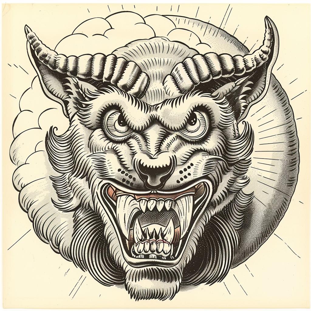 mythical  creature  hybrid  wolf  sheep  tattoo  halftone  design  wool  snarling 934736