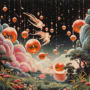 landscape  orange  balls  floating  painting  abstract  colorful  whimsical  art  imaginative 1040975