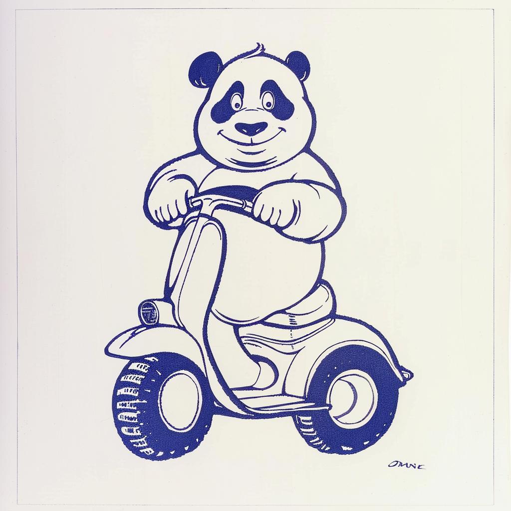panda  scooter  blue  white  drawing  playful  character  funny  artistic  animal 941067