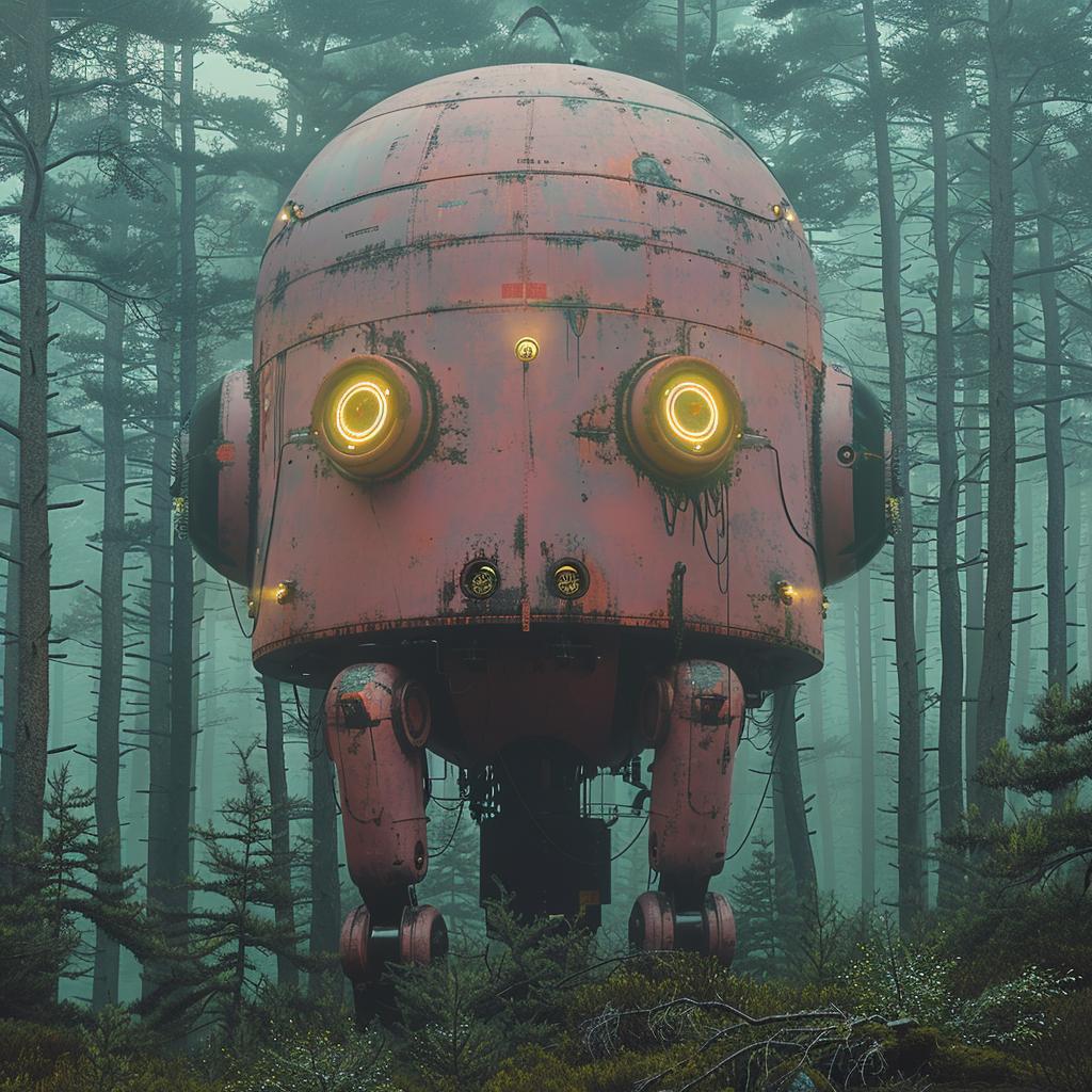 robot  forest  surreal  pink  teal  double  exposure  glow  lighting  horror 1029608