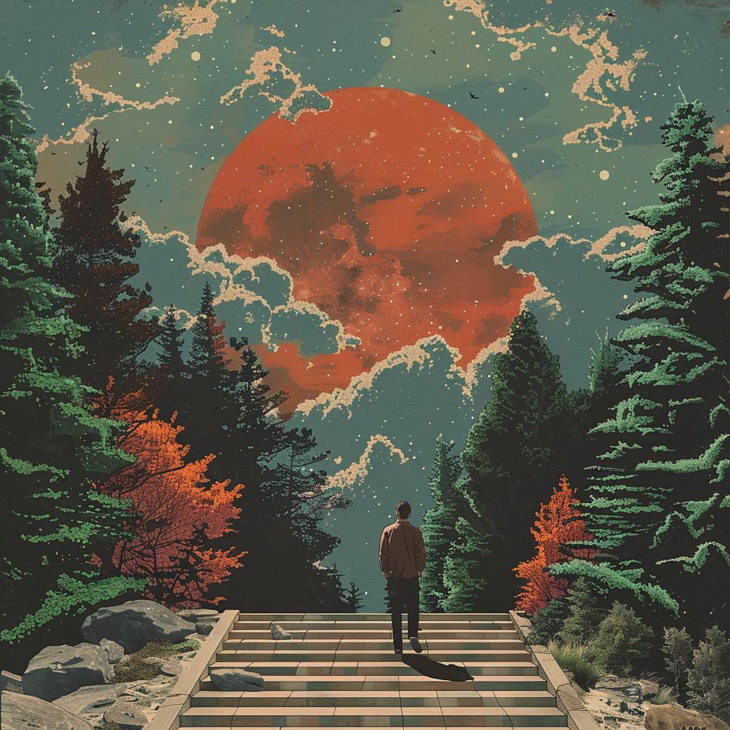 surreal  album  cover  hyper-realistic  screenprinting  Aryz  moon  forest  landscape  nature 960433
