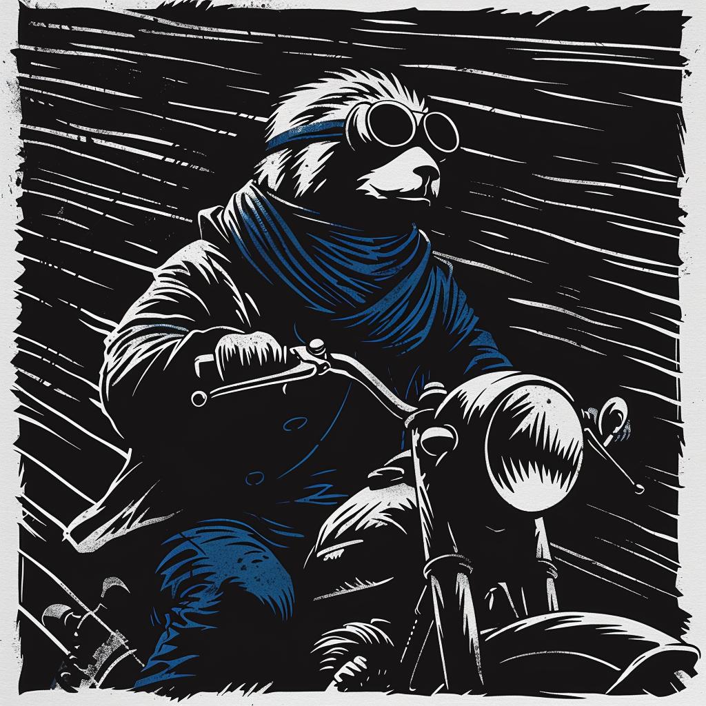 sloth  motorcycle  goggles  anthropomorphic  riding  stylized  playful  illustration  cute  graphic 1025969