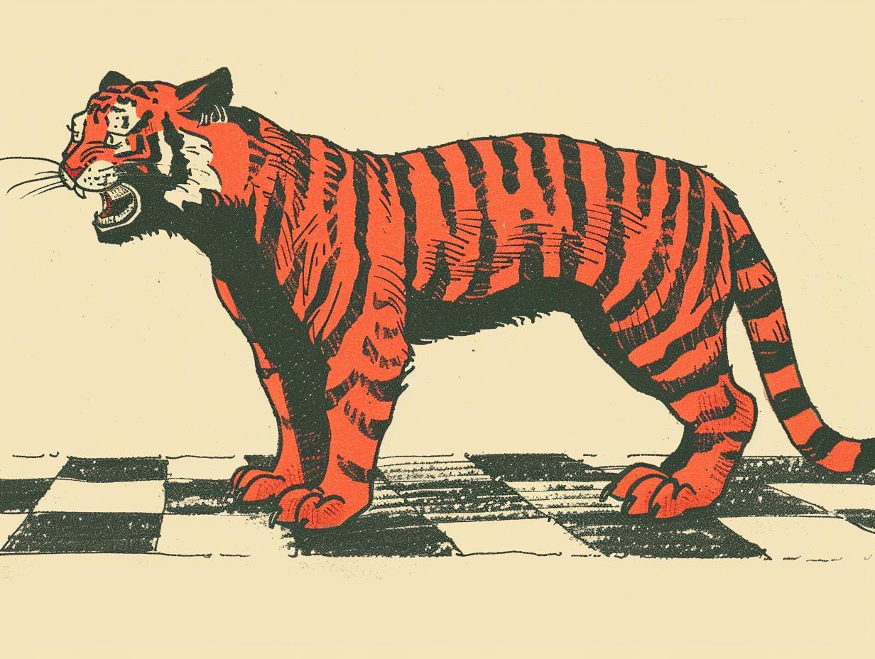 tiger  tattoo  SailorJerry  1950s  comic  chessboard  checkered  vintage  illustration  bold 919654