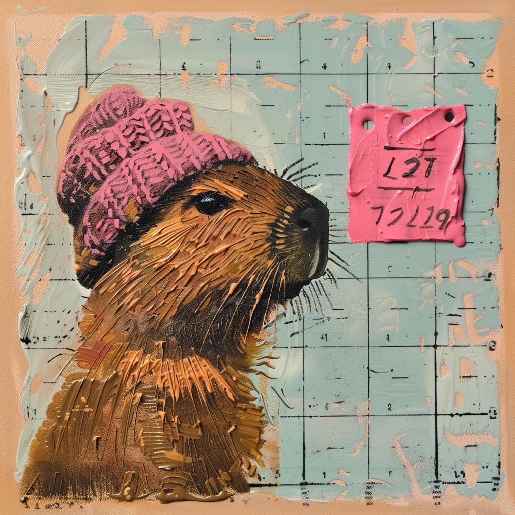 capybara  pink  hat  encaustic  paint  Joan  Cornella  palette-knife  impasto  animal 1015813