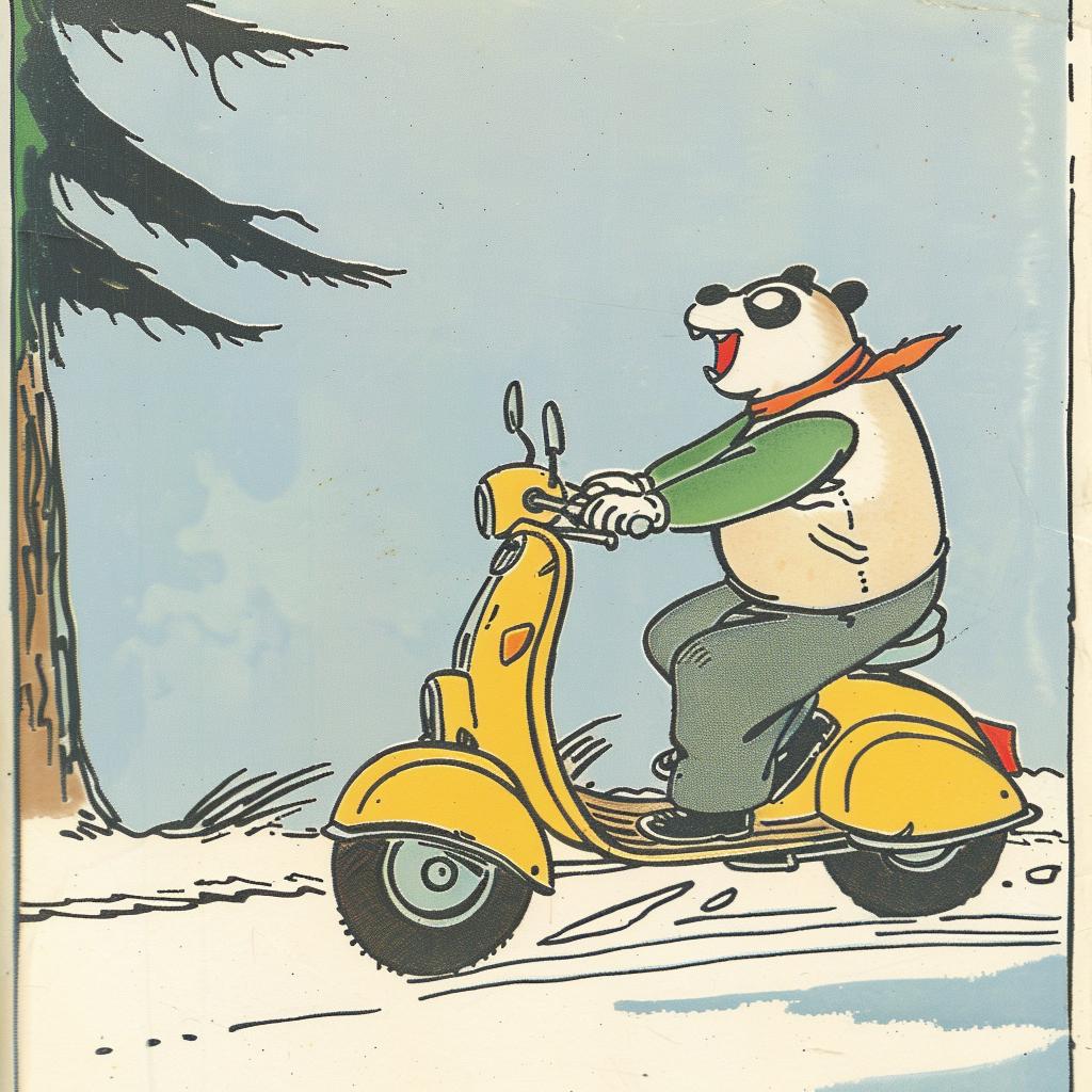 panda  scooter  cartoon  snow  animal  playful  whimsical  fun  illustration  cute 938710
